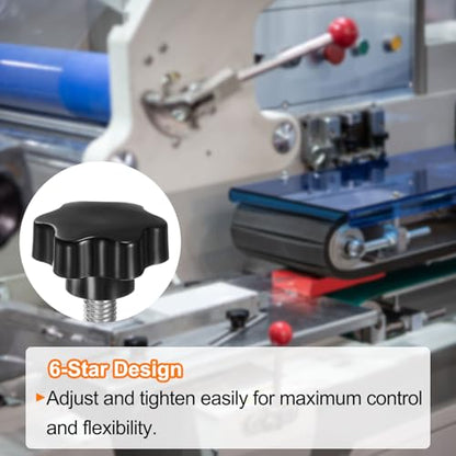 HARFINGTON 4pcs Star Knobs M12 x 30mm 304 Stainless Steel Threaded Stud 46mm Plastic 6-Star Head Hand Tightening Thumb Screw Clamping Jig Knob Handle, Black - size: M12 x 30mm x 46mm