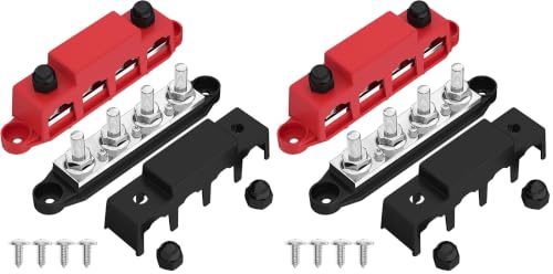 Joinfworld Bus Bar 12V 250A Power Distribution Block 4 x 3/8" Studs Marine Bus Bar 12 Volt Battery Busbar Terminal Block for Automotive, Car, Boat, Solar Wiring - Negative&Positive (Pack of 2) - size: 250A 4 x 3/8"(M10) Studs (Pack of 2)