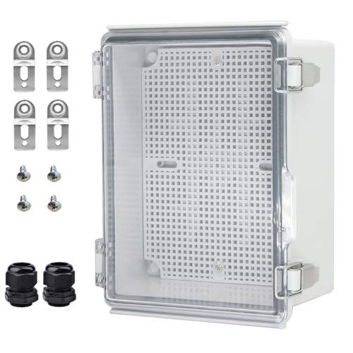 Waterproof Electrical Box with Mounting Plate, IP67 Junction Box Stainless Steel Latch Hinged Clear Cover Project Enclosure with Wall Bracket and 2 Glands 8.3" x 6.3" x 3.9" - color: Clear, size: 8.3" x 6.3" x 3.9"