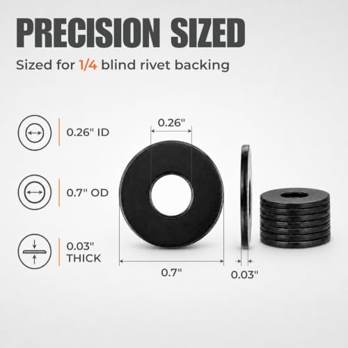1/4 Rivet Washers, 100 PCs M6 Black 304 Stainless Steel Reinforcement Bulk Pack Washers for Pop Blind Rivet Fastening - color: Black, size: 1/4"