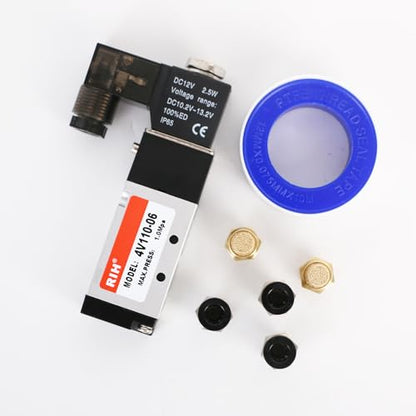 RIH Pneumatics Solenoid Valve 4V110-06 12V/24V/110V Series Single Coil Pilot-Operated Electric 2 Position 5 Way Connection Type (DC12V/Junction Box, 1/8"NPT) - size: DC12V/Junction Box, style: 1/8"NPT