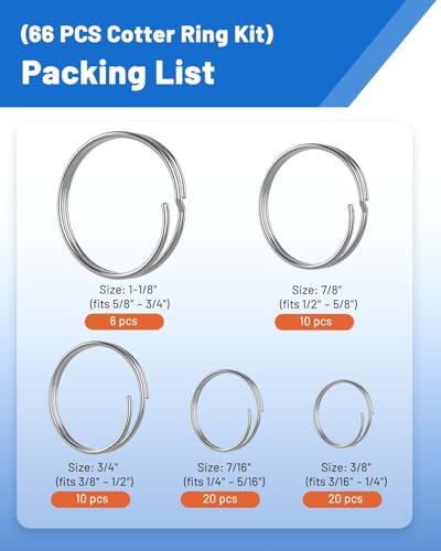 66pcs Stainless Steel Cotter Rings with Dual-Coil Design