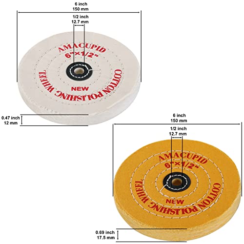 Cotton Buffing Wheel Kit 6 inch. for Bench Grinding Wheel Polishing Machines. Polishes Jewelry, Glass, Tools and More. 1/2 inch Arbor