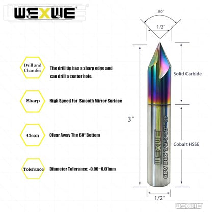 Tools Chamfer End Mill for Wood, Alloy Steel, Hardened Steel, Carving, Drilling and Chamfering, V Groove, 60 Degree, Mill Bits Sets for DIY, 3 Flute, 1/2" Shank (1 Piece, 1/2 60°) - size: 1/2-3" 3F 60° 1pcs for Wood & Alu