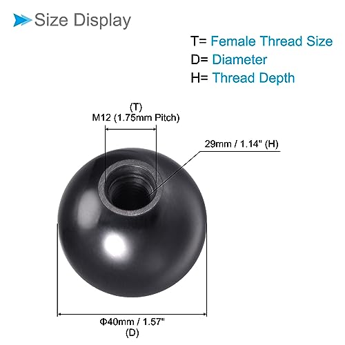 Thermoset Ball Knobs, M12 Female Thread 40mm Diameter, Plastic Metric Hand Screw Grip Black - (Applications: for Lathe Machinery Lever Handle), 2-Pieces - color: Black, size: M12 x 40mm