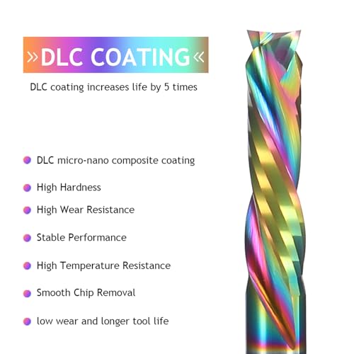 Up Down Compression Spiral Router Bit - 1/4 inch Shank 2-Flute CNC End Mill with DLC Coating, 1" Cutting Length Solid Carbide Compression CNC Bits Milling Cutter for Wood Engraving Grooving (5PCS)