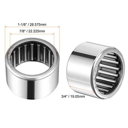 uxcell SCE1412 Needle Roller Bearings, Drawn Cup Open End, 7/8-inch Bore 1-1/8-inch OD 3/4-inch Width 27000N Static Load 16900N Dynamic Load 5pcs - size: 7/8x1-1/8x3/4"