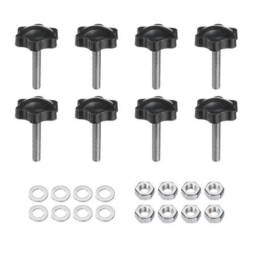 uxcell 8pcs Star Clamping Knobs with Nuts Washers, M6 x 30mm Metric 304 Stainless Steel Male Thread 32mm 6-Star Plastic Head, Threaded Stud Hand Knobs Handles Thumb Screws, Black - size: M6 x 30mm