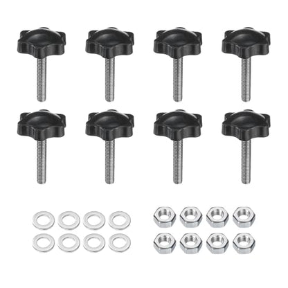 uxcell 8pcs Star Clamping Knobs with Nuts Washers, M6 x 30mm Metric 304 Stainless Steel Male Thread 32mm 6-Star Plastic Head, Threaded Stud Hand Knobs Handles Thumb Screws, Black - size: M6 x 30mm