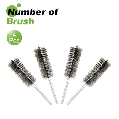 HARFINGTON 4pcs Wire Bore Brush Set 8 Inch Length 1.5 Inch Shank Stainless Steel Bristles Cleaning Brush for Clean Car Part Tube Kitchen Garage - size: 8 x 1.5 Inch