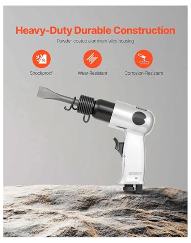 Air Hammer 4500 BPM Pneumatic Hammer Kit with Needle Scaler & 4 Chisels, Round Shank Air Chisel Tool for Metal Cutting, Concrete Demolition, Scraping