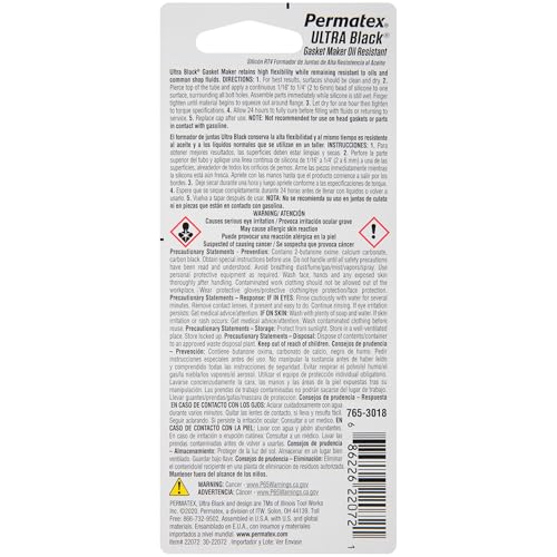Permatex 22072 Ultra Black Maximum Oil Resistance RTV Silicone Gasket Maker, .5 oz. Tube - size: 0.5 Fl Oz., style: Ultra Black
