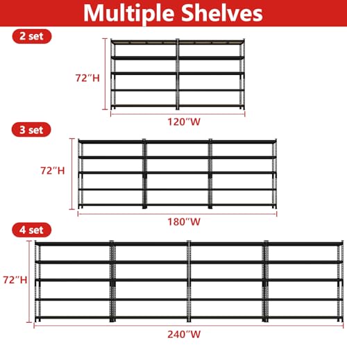 PrimeZone 60" W X 24" D X 72" H Heavy Duty Garage Storage Shelves, 3000 LBS - size: 60" W x 24" D x 72" H