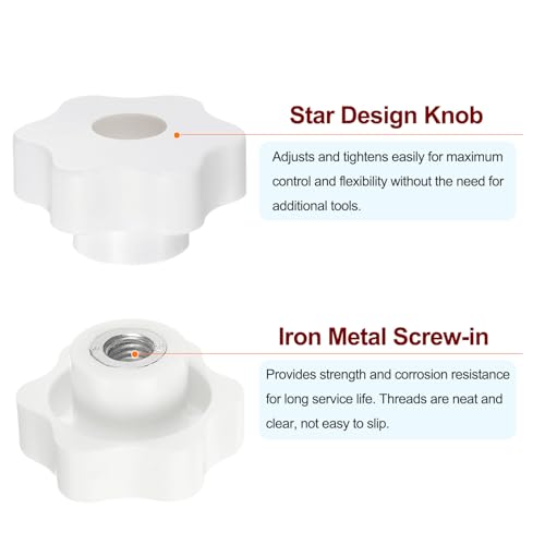 HARFINGTON 4pcs Star Knobs M10 Female Thread 48mm Head Plastic Through Hole Brass Screw-in Clamping Handles Threaded Hand Knobs, White - color: White, size: M10 x 48mm