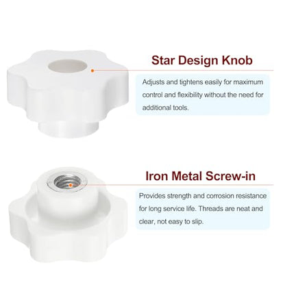 HARFINGTON 4pcs Star Knobs M10 Female Thread 48mm Head Plastic Through Hole Brass Screw-in Clamping Handles Threaded Hand Knobs, White - color: White, size: M10 x 48mm