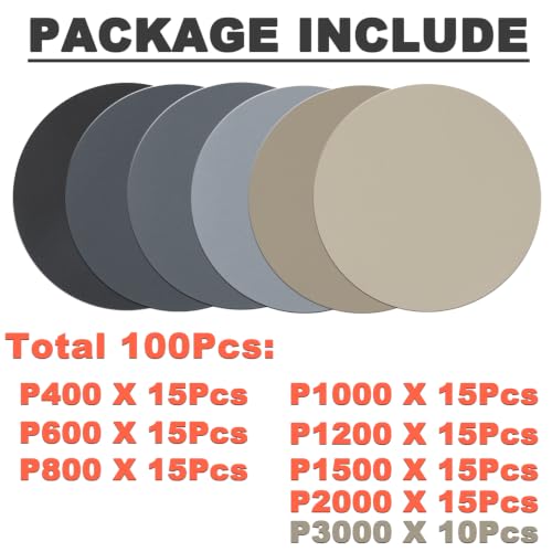 100Pcs 400-3000 Assorted Grit 6 Inch Sanding Dics Hook & Loop