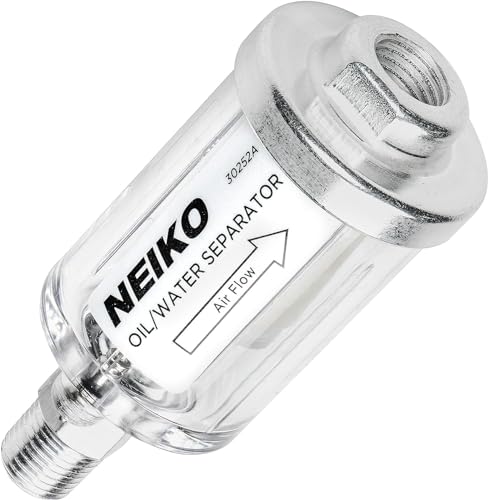 NEIKO 30252A Water and Oil Separator for Air Line | 1/4" NPT Inlet and Outlet | 90 PSI | Air Compressor and Air Tool Accessory | Protect Lifespan of Pneumatic Tools | Water Moisture Filter Dryer - size: 90 PSI