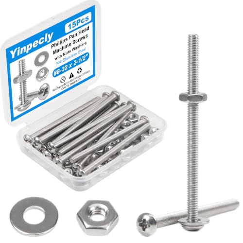 15 Sets #8-32 x 2-1/2" Pan Head Machine Screws Nuts Washers Kit - size: #8-32 x 2-1/2"