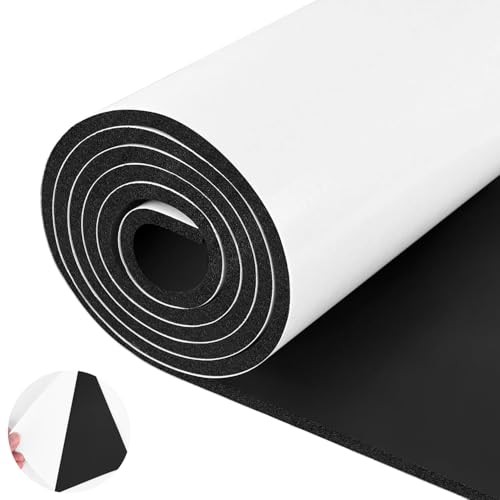 ToLanbbt Sponge Neoprene Foam Sheet with Adhesive - 1/4” Thick, 12” x 59” Closed Cell Foam Rubber Roll, Weatherproof Soundproof Padding for Automotive, Cabinet, Furniture, Crafts, DIY, Black - color: Black, size: 12 in x 59 in x 1/4 in