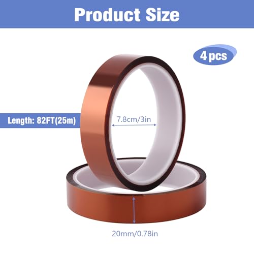 4 Rolls 20mm×25m (82Ft) Heat Tape, Sublimation Heat Resistant Transfer Tape