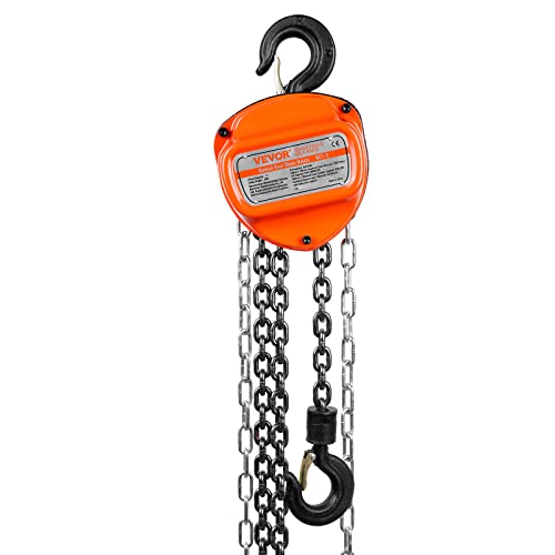 VEVOR Hand Chain Hoist, 1 Ton 2200 lbs Capacity 20 FT Come Along, G80 Galvanized Carbon Steel with Double-Pawl Brake, Auto Chain Leading & 360° Rotation Hook, for Garage Factory Dock - size: 1T 20FT