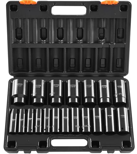 VEVOR Impact Socket Set 1/2 Inches 19 Piece, Deep Socket, 6-Point Sockets, Rugged Construction, Cr-V, 1/2 Inches Drive Socket Set Impact 3/8 inch - 1-1/2 inch, with a Storage Cage - size: 1/2" 19PCS