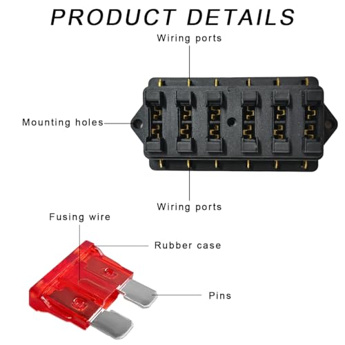 Yourkar 6 Way Blade Fuse Block Box Holder, 6 Circuit Fuse Box with Blade Fuses Screws Fuse Extractor Label, 10-32V DC Waterproof Marine Power Distribution Panel for Car Truck SUV - color: 6 Way