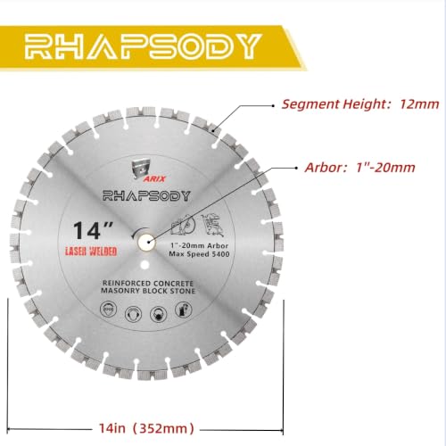 RHAPSODY 14Inch Laser Welded ARIX Diamond Saw Blade - size: 14 Inch-ARIX