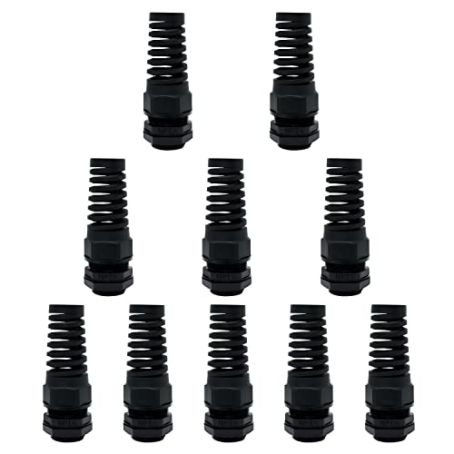 LeMotech 10Pcs NPT 1/4" IP68 Waterproof Cable Gland Flex Spiral Strain Relief Black Nylon Joint with Gaskets for 4-8mm Wire Thread - color: Black, size: NPT 1/4" (10-Pack)