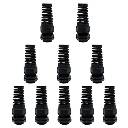 LeMotech 10Pcs NPT 1/4" IP68 Waterproof Cable Gland Flex Spiral Strain Relief Black Nylon Joint with Gaskets for 4-8mm Wire Thread - color: Black, size: NPT 1/4" (10-Pack)