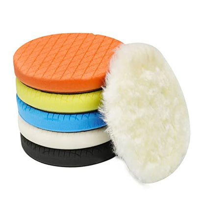 Autolock 7" Buffing Polishing Pads, 6 Pcs 7 Inch 180mm Face for 6.7 Inch Backing Plate, Compound Buffing Sponge and Woolen Pads, Cutting Polishing Pad Kit for Car Buffer Compounding, Polish and Wax - size: 7 inch 6 pack