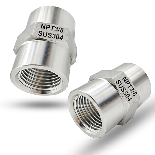 3/8 Inch NPT Female x 3/8 Inch NPT Female Pipe Fitting Coupler Connector, 304 Stainless Steel Hex Head Coupling Adapter for Air Water Gas Oil (3/8" female x 3/8" female) - size: 3/8" female x 3/8" female