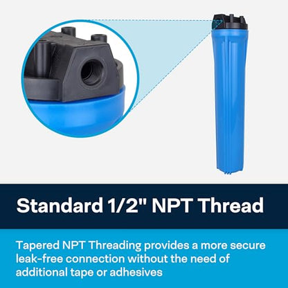 SpiroPure 20x2.5 Water Filter Housing Slim, 20 inch Standard, 1/2" NPT - size: 20" x 2.5", 1/2" NPT