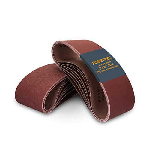 POWERTEC 3 x 21 Inch Sanding Belts, 20PK, 5 Each of 40/80/120/240 Grits Aluminum Oxide Sandpaper, 3x21 Sanding Belt for Portable Belt Sander, Woodworking, Paint Sanding, Metalworking (11043-2) - style: Assorted 40-240 Grit