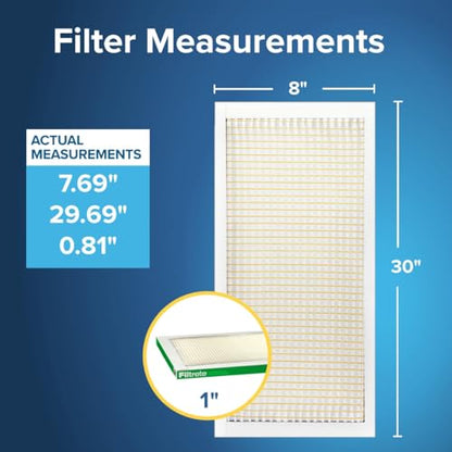 Filtrete 8x30x1 AC Furnace Air Filter, MERV 8, MPR 700, Tough on Pollen, Easy on Airflow, 3-Month Pleated 1-Inch Electrostatic Air Cleaning Filter, 4-Pack (Actual Size 7.69 x 29.69 x 0.81 in) - size: 8x30x1