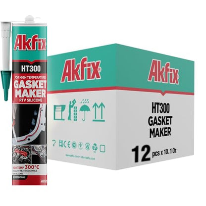Akfix HT300 High Temp Silicone Sealant - RTV Gasket Maker, Heat Sealant, Waterproof Seam&Gasket Sealer for Automotive, 100% Flexible Gap Filler | 12-Pack, 10.5 Oz. Red (Akfix HT300-12 Pack) - size: 12 Pack