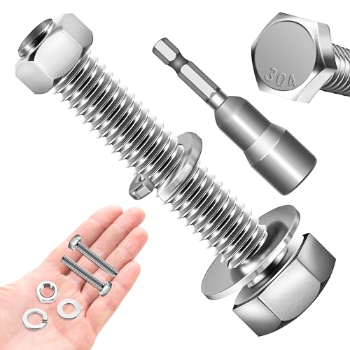 (8 Sets) 3/8-16 x 2 Bolts, 3/8 Bolt Hex Head Screws, Assorted Screws Nuts and with Flat & Lock Washers, 18-8 (304) Stainless Steel, Bright Finish 3/8 Bolts and Nuts Set by Marysino - color: (Silver)-3/8, size: 2"