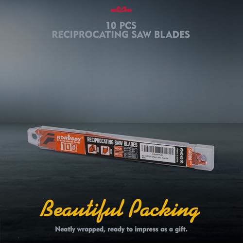 HORUSDY 10-Piece Reciprocating Saw Blades Set with Storage Case, 6" 8" & 9" Wood & Metal Cutting Blades, Bi-Metal and High Carbon Steel Saw Blades for Fast, Clean, and Durable Cutting - style: 10-Pc 6", 8", 9" Bi-Metal Mix