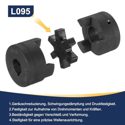 uxcell 3/4" to 1-1/8" L095 Flexible 3-Piece L-Jaw Coupling Coupler Set & Buna-N NBR Rubber Spider for Log Splitter Hybrid Equipment - size: 3/4 " to 1-1/8"