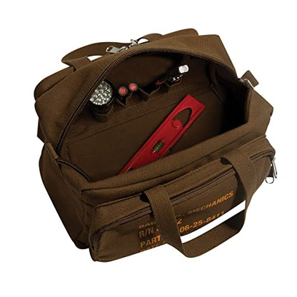 Rothco Mechanics Tool Bag, Heavy‑Duty Canvas Tool Organizer with Zipper Pockets, Compact Portable Tool Storage (Earth Brown) - color: Earth Brown