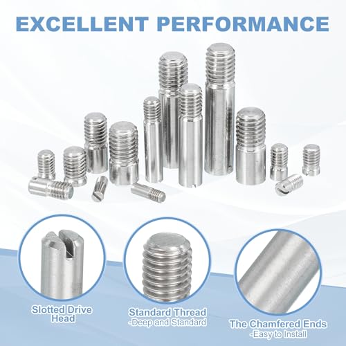 PATIKIL M4 x 25mm Slotted Cylindrical Pin, 15 Pcs 304 Stainless Steel Dowel External Thread Slotted Pin Screw for Home Furniture Cabinet Improvement, Silver Tone - size: M4 x 25mm