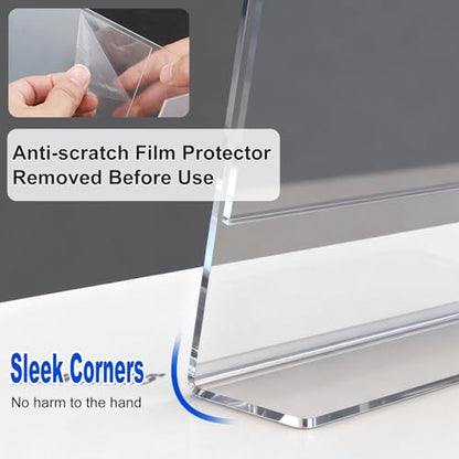 Horizontal Acrylic Sign Holder 5 x 7, L-Shape Clear Plastic Display Stand for Tabletop, Acrylic Stands for Flyers, Table Paper Holder, Vertical Sign Holder 5x7 for Restaurants, Office and School (Slant 6 Pack 7x5) - size: Slant 6 Pack 7x5