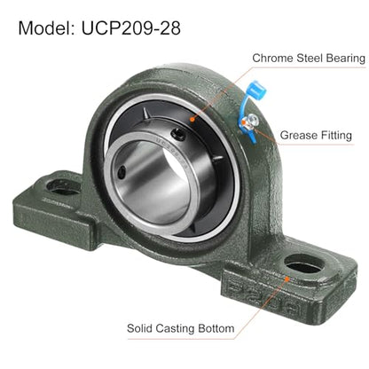 uxcell 2pcs UCP209-28 Pillow Block Bearings 1-3/4 inch Bore Self Alignment, Solid Cast Iron Base Mounted Chrome Steel Bearings - size: UCP209-28