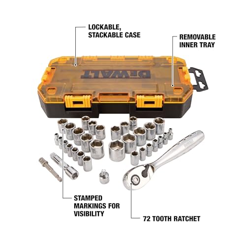 DEWALT Socket Set, 1/4-Inch & 3/8-Inch Drive, SAE/Metric, 34-Piece (DWMT73804)