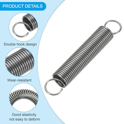 PATIKIL Extension Spring, 2pcs Wire Diameter 0.04", OD 0.4", Free Length 2.4" Spring Steel Dual Hook Tension Springs for Lawn Tractor Home Repairs DIY, Grey - size: 1.0*10*60mm