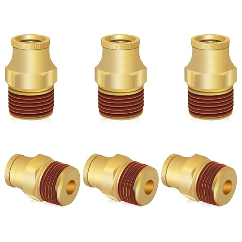 6 PCS Brass Air Line Quick Connect Fittings 1/4" Tube OD x 1/4" NPT - size: 1/4" Tube OD x 1/4" NPT - 6 PCS