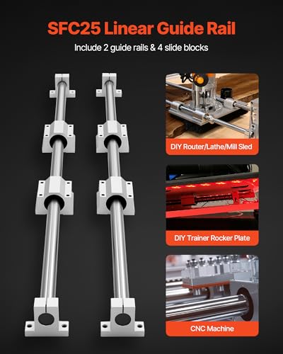 VEVOR Linear Rail Kit, SFC25, 2Pcs 1000 mm (39.4 inch) Linear Motion Guide Rails and 4Pcs Bearing Slide Blocks, for DIY Engraving Machine Lathe Milling Machine Slides, DIY Training Rocker Plate - size: SFC 25-1000mm