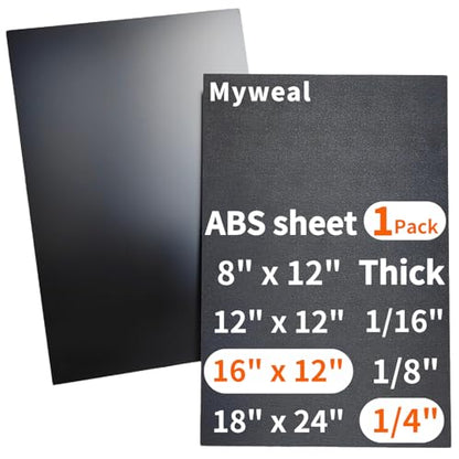 Black ABS Plastic Sheet 1/4 Inch Thick 12" x 16" (1-Pack) Textured & Smooth - size: 12" x 16", 1/4" Thick