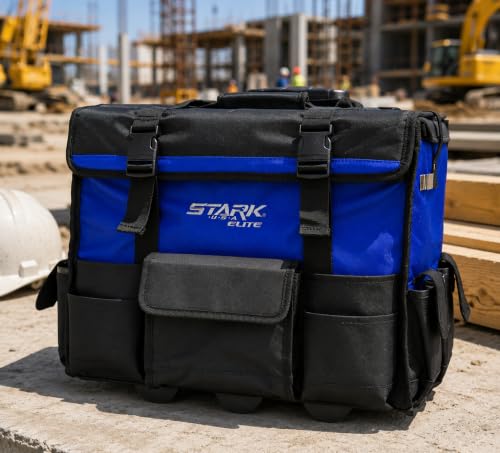 Stark USA 20-Inch Rolling Tool Bag with Wheels, Heavy Duty Tool Organizer Tote, Retractable Telescoping Handle, 22 Multi-Pocket Storage for Electricians, HVAC, Contractors, Mechanics & Construction
