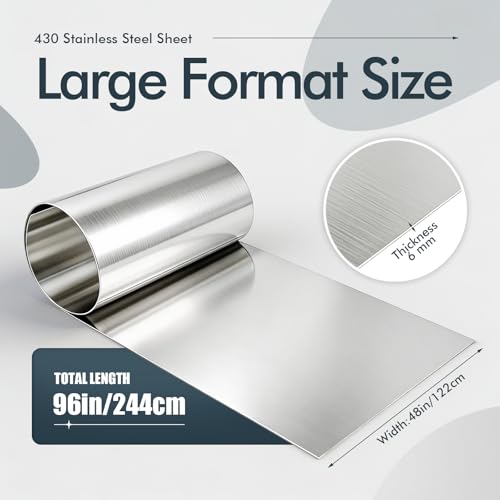 430 Stainless Steel Sheet Metal,Cold Rolled Process,48 x 96 Inches Brushed Finish 24GA Stainless Steel Shim Plate for Food TruckCraftingWallsKitchenRestaurantFloorTrailerGarageGym